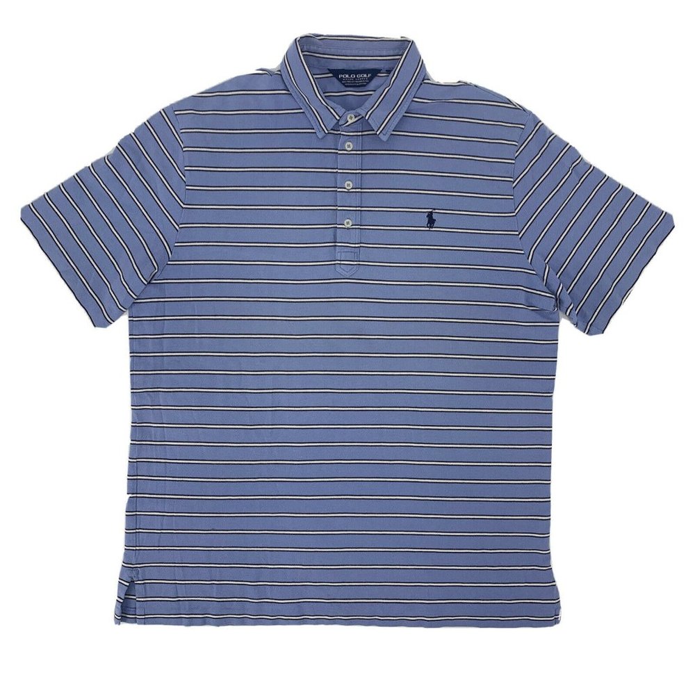 Men's Polo Golf‎ Ralph Lauren Polo Shirt Blue White Stripes XL 100% Pima Cotton